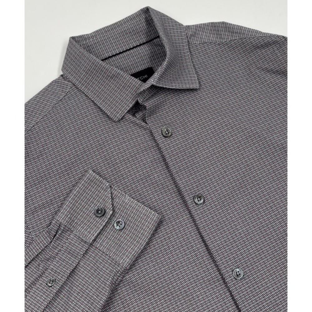 Bugatchi Men's S 8 Way Stretch Polyester Gray Long Sleeve Button Down Shirt